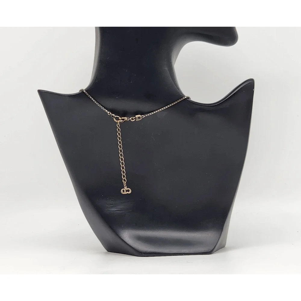 Christian Dior CD Logo Crystal Bronze Tone Pendant Necklace 17''L - Picture 4 of 9
